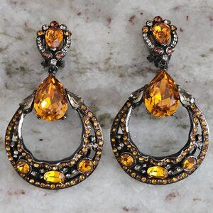 RARE STATEMENT JOSE & MARIA BARRERA TOPAZ CRYSTAL CHANDELIER TEARDROP EARRINGS